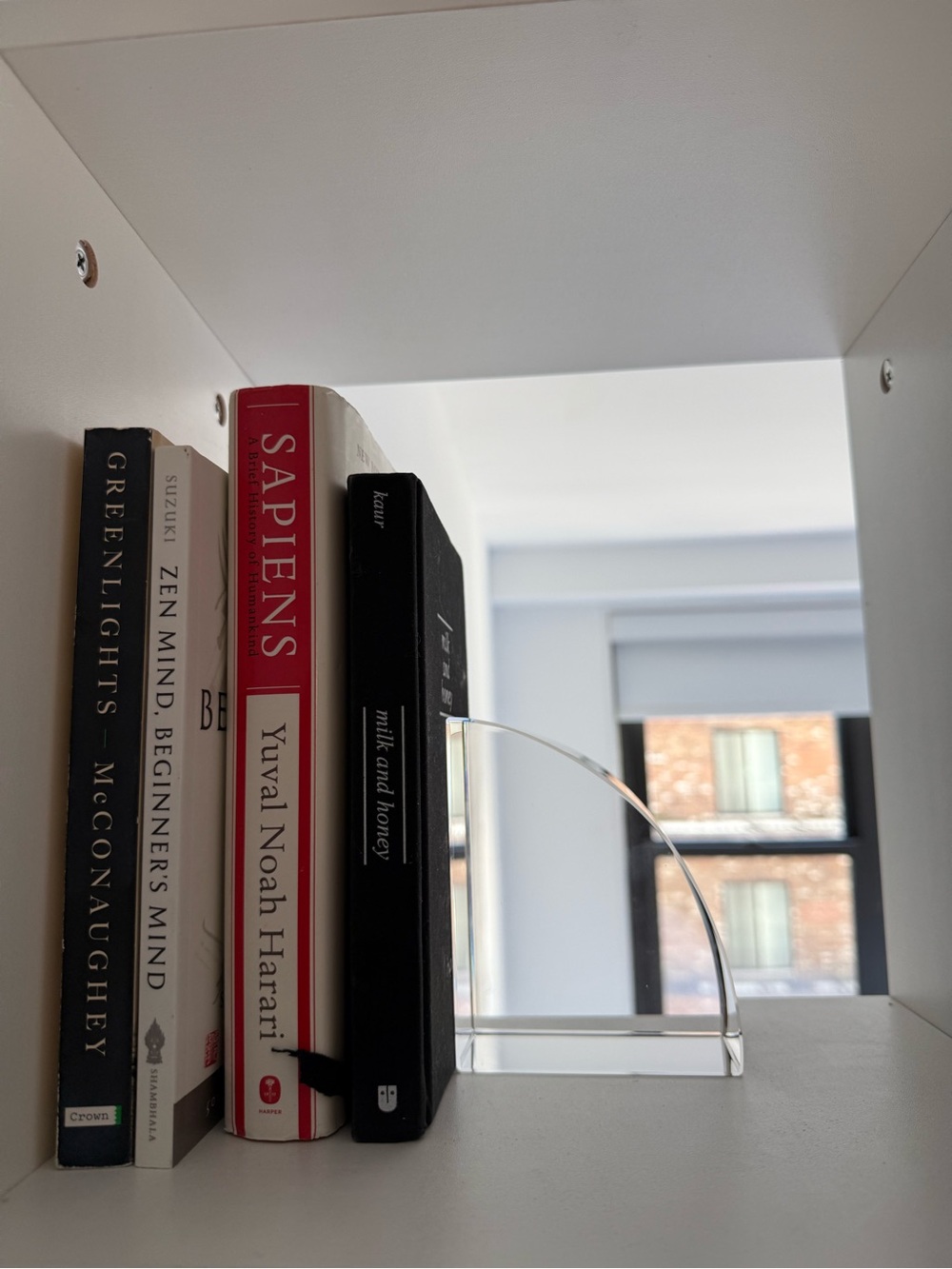 CB2 Silver Curved Acrylic Bookend